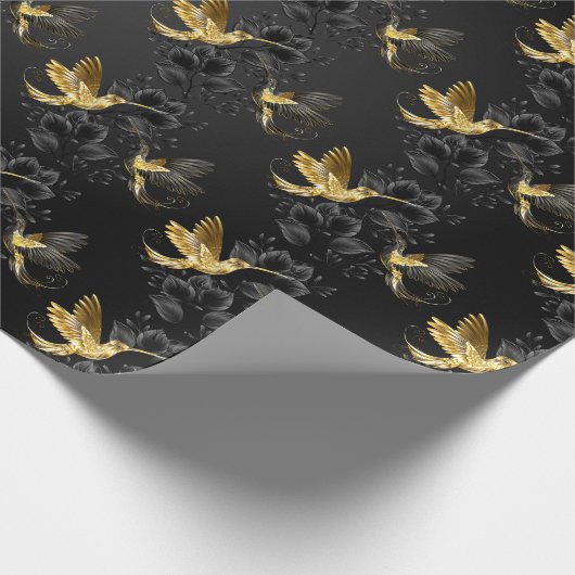 Zwarte en goudvogel cadeaupapier (Hoek)