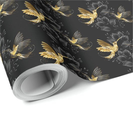 Zwarte en goudvogel cadeaupapier (Rol Hoek)