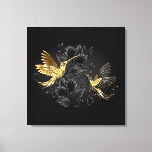 Zwarte en goudvogel canvas afdruk (Voorkant)