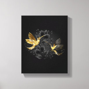 Zwarte en goudvogel canvas afdruk