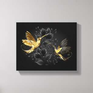 Zwarte en goudvogel canvas afdruk
