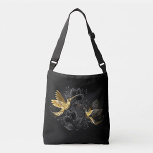 Zwarte en goudvogel crossbody tas