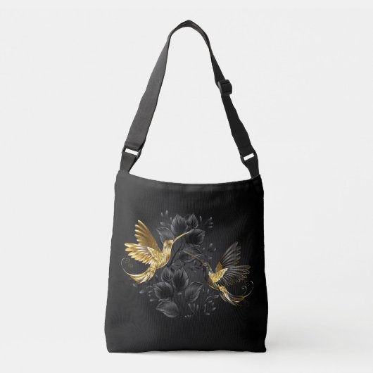 Zwarte en goudvogel crossbody tas (Voorkant)