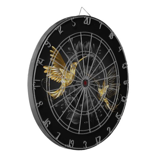 Zwarte en goudvogel dartbord (Voorkant Links)