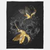 Zwarte en goudvogel fleece deken (Voorkant)