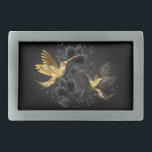 Zwarte en goudvogel gesp<br><div class="desc">Zwarte en gouden sieraden kolibries op grijze achtergrond versierd met planten. Sieraden vogels. Gouden vogel. Gouden vogel.</div>