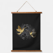 Zwarte en goudvogel hangend wandkleed (Voorkant)