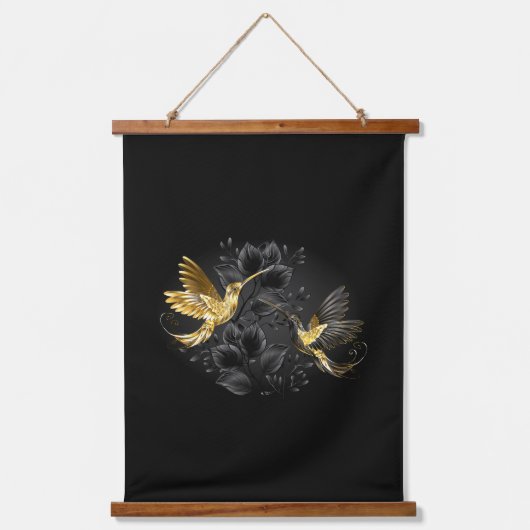 Zwarte en goudvogel hangend wandkleed (Voorkant)