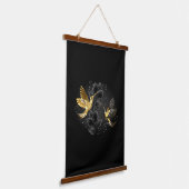 Zwarte en goudvogel hangend wandkleed (Gebogen)