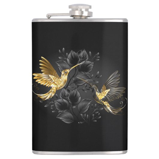 Zwarte en goudvogel heupfles (Voorkant)