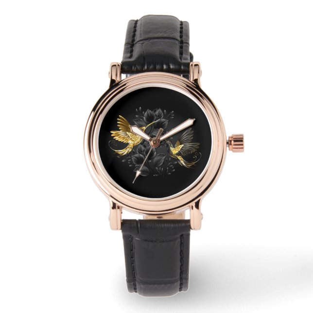 Zwarte en goudvogel horloge (Voorkant)