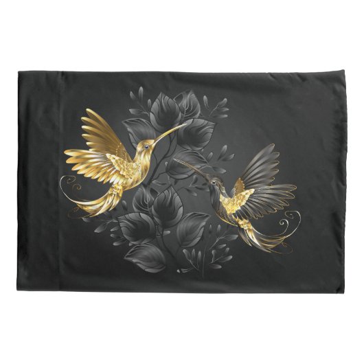 Zwarte en goudvogel kussensloop (Achterkant)