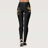 Zwarte en goudvogel leggings (Achterkant)