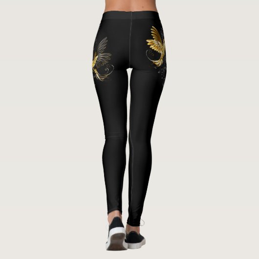 Zwarte en goudvogel leggings (Achterkant)