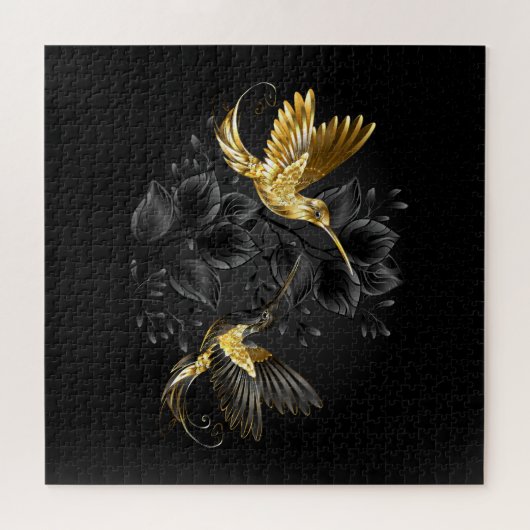 Zwarte en goudvogel legpuzzel (Horizontaal)
