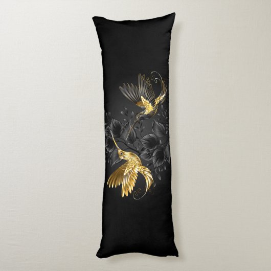 Zwarte en goudvogel lichaamskussen (Achterkant (Verticaal))