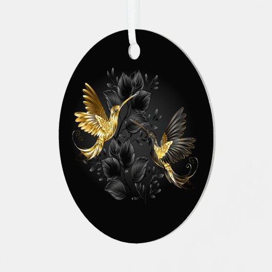 Zwarte en goudvogel metalen ornament (Voorkant links)