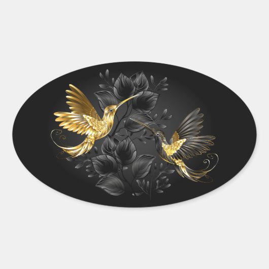 Zwarte en goudvogel ovale sticker (Voorkant)