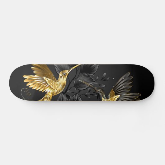 Zwarte en goudvogel persoonlijk skateboard (Horizontaal)