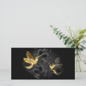 Zwarte en goudvogel save the date (Staand voorkant)