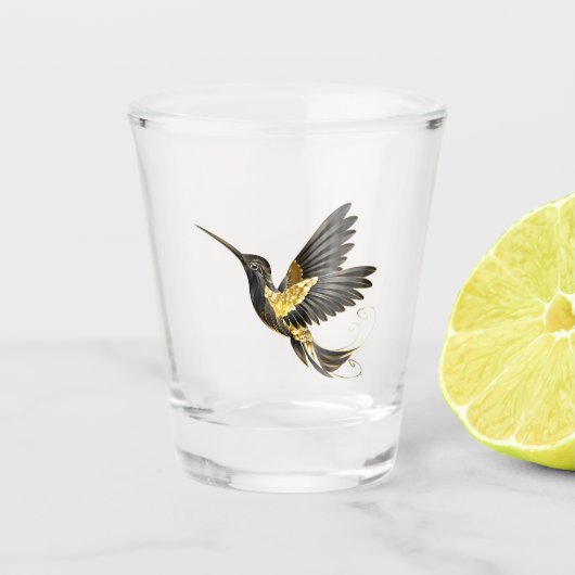 Zwarte en goudvogel shot glas (Voorkant)
