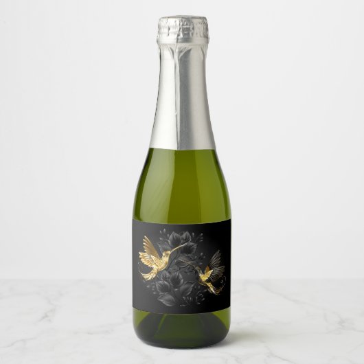 Zwarte en goudvogel sparkling wijnetiket (Voorkant)