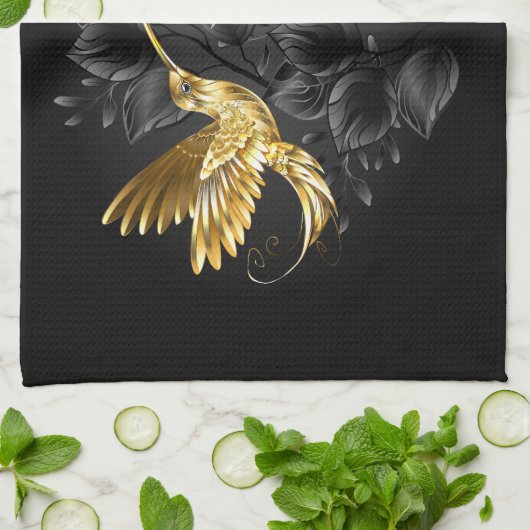 Zwarte en goudvogel theedoek (Gevouwen)