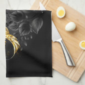 Zwarte en goudvogel theedoek (Quarter Fold)