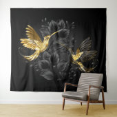 Zwarte en goudvogel wandkleed (In Situ (horizontaal))