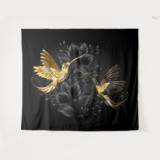 Zwarte en goudvogel wandkleed (Voorkant (horizontaal))