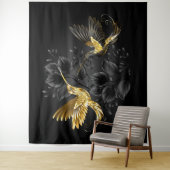 Zwarte en goudvogel wandkleed (In situ)
