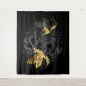 Zwarte en goudvogel wandkleed (Voorkant)