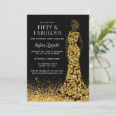Zwarte en goudvrouw in de Dress 50e verjaardag Kaart (Staand voorkant)