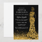 Zwarte en goudvrouw in de Dress 50e verjaardag Kaart (Voorkant / Achterkant)