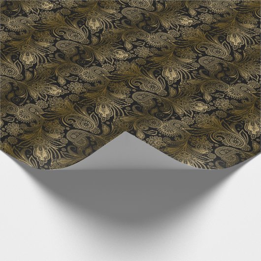 Zwarte en goudzalige  indien Ham Paisley Cadeaupapier (Hoek)