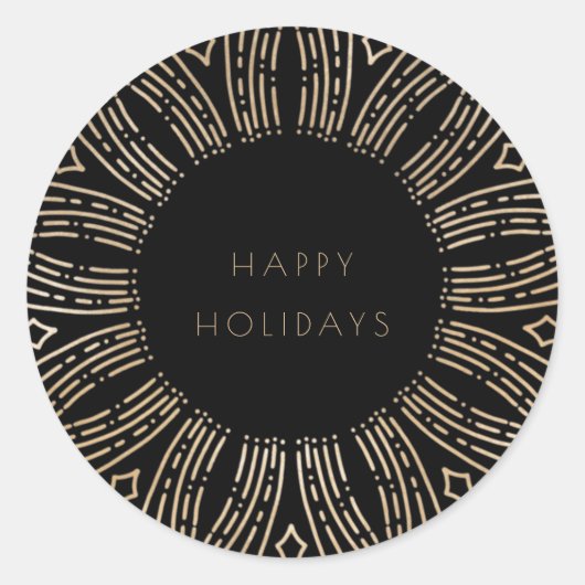Zwarte en goudzonnige lijst Feestdagen Ronde Sticker (Voorkant)