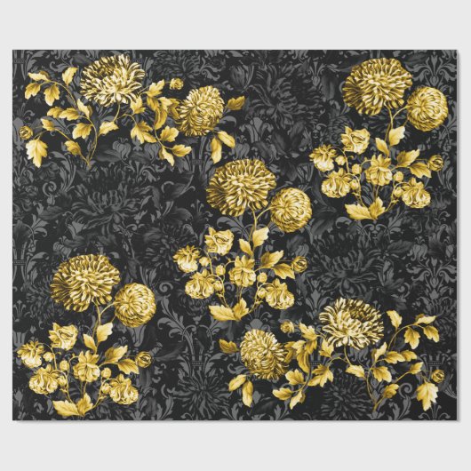 Zwarte en goudzool Leaf Floral Palace Cadeaupapier (Vlak)