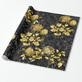 Zwarte en goudzool Leaf Floral Palace Cadeaupapier (Uitgerold)