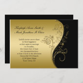 zwarte en goudzwevende riemen bruiloft kaart (Voorkant / Achterkant)