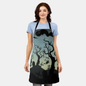 Zwarte en grijze begraafplaats Halloween Schort (Gedragen)