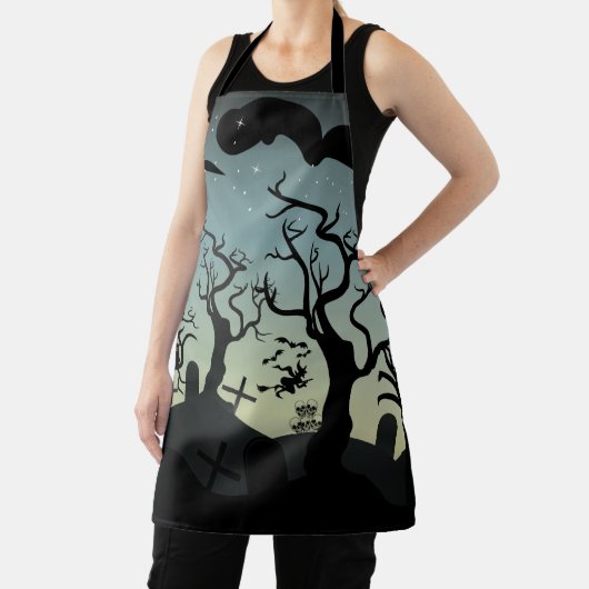 Zwarte en grijze begraafplaats Halloween Schort (Insitu)