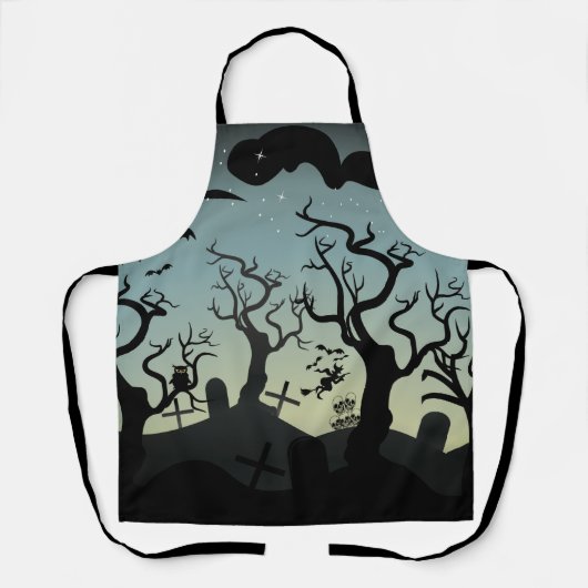 Zwarte en grijze begraafplaats Halloween Schort (Voorkant)