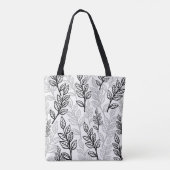 Zwarte en grijze bladeren tote bag (Achterkant)