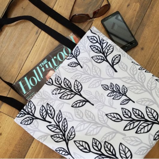 Zwarte en grijze bladeren tote bag