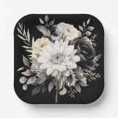 Zwarte en grijze bloemen papieren bordje (Voorkant)