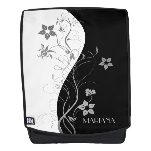 Zwarte en grijze bloemen rugtassen (Voorkant)