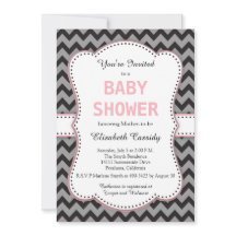 Zwarte en grijze Chevron, roze Baby shower uitnodi