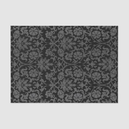 Zwarte en grijze Floral Damask Tissuepapier (Voorkant)