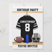 Zwarte en grijze Football Jersey Birthday Party Kaart (Voorkant)