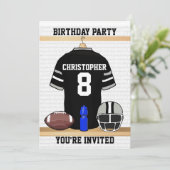 Zwarte en grijze Football Jersey Birthday Party Kaart (Staand voorkant)